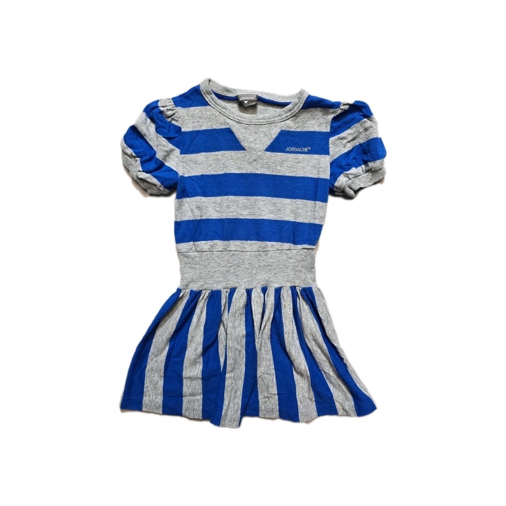 Vintage Girls Dress Gray Blue Striped 7 Striped Knit Acrylic Jordache